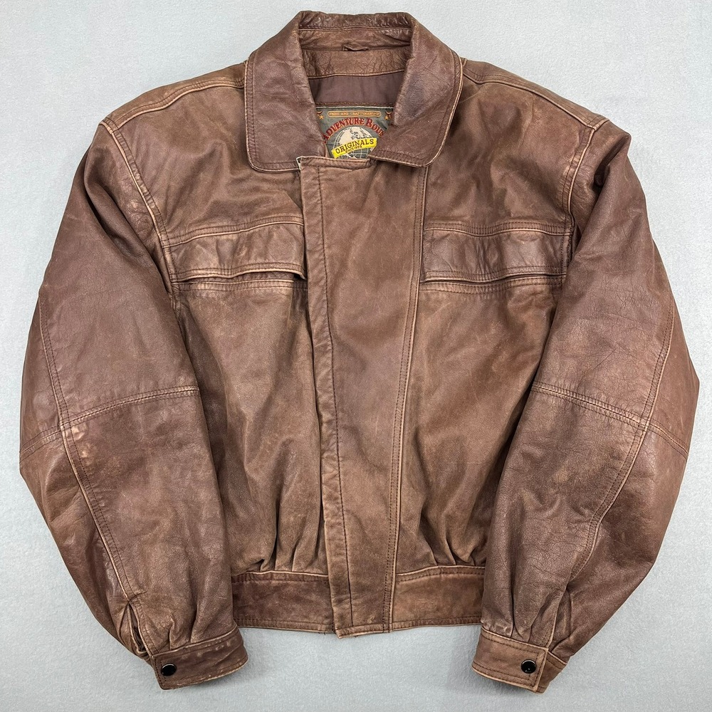 Adventure Bound Originals Mens Brown Leather Bomber Jacket XL Vtg